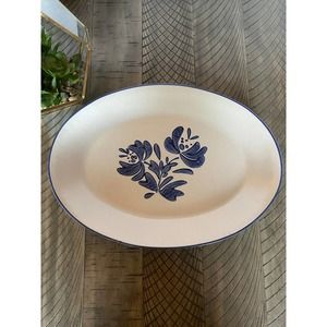 Vintage Pfaltzgraff Yorktowne Blue Flower Oval Stoneware Platter